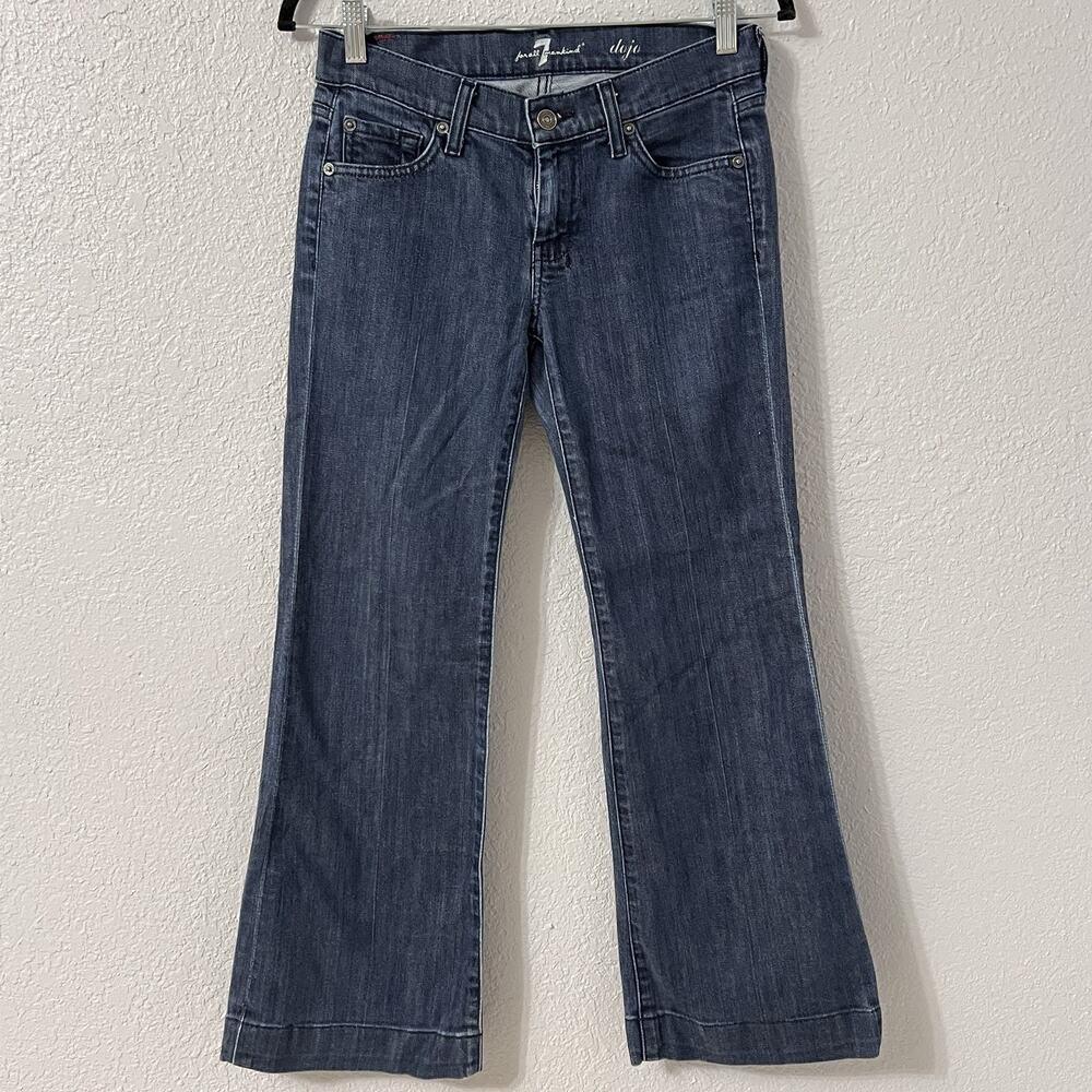 Seven For All Mankind Dojo Jeans 26x27 Low Rise Flare Dark Wash Rhinestones